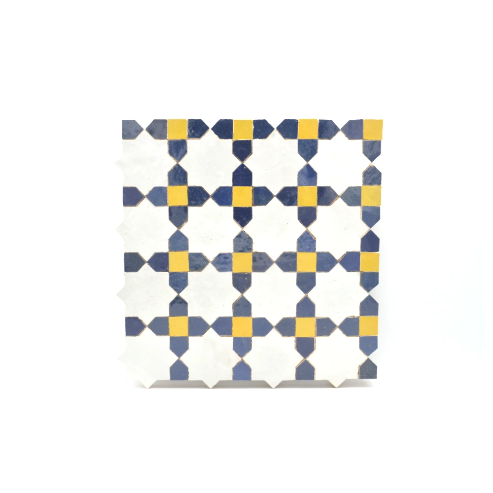 “Casablanca Soleil” – Croix audacieuses en bleu Majorelle et or safran