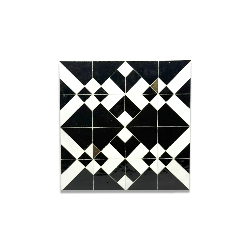 “Arfoud Mirage” – Black & White Geometric Zellij Panel