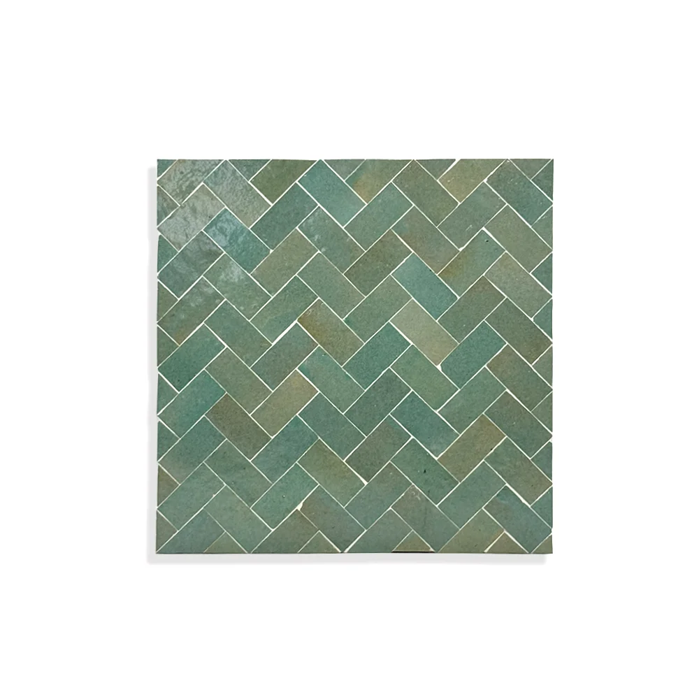 “Ketib Atlas” – Herringbone Zellij Panel in Deep Olive Green